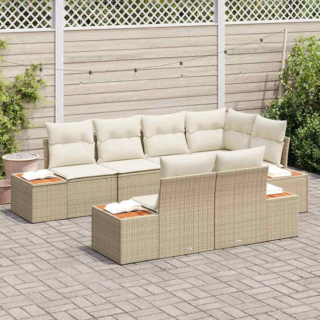 Gartensofa-set 7 stk. 7-Sitzanzahl Beige und Creme Polyrattan