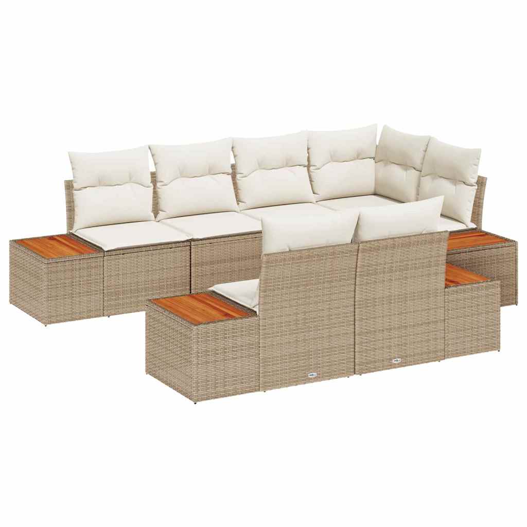 Gartensofa-set 7 stk. 7-Sitzanzahl Beige und Creme Polyrattan