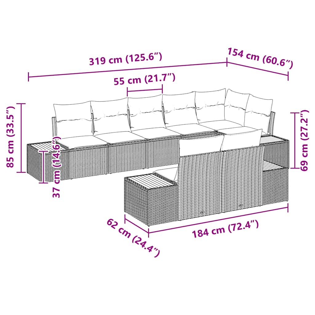 Gartensofa-set mit Kissen mit Speicher 8 pcs Grau Polyrattan