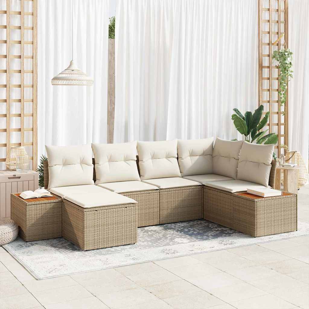 Gartensofa-set 7 stk. 6-Sitzanzahl Beige und Creme Polyrattan