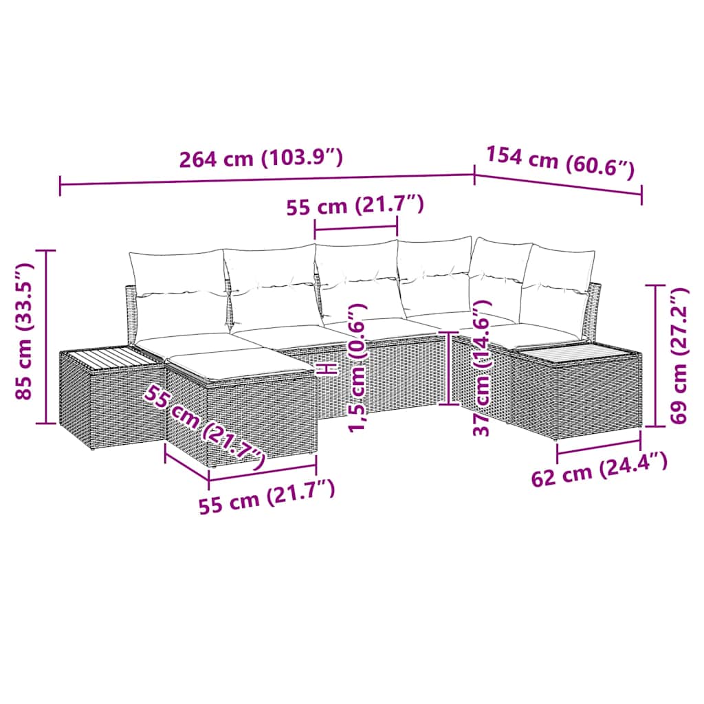 Gartensofa-set 7 stk. 6-Sitzanzahl Beige und Creme Polyrattan