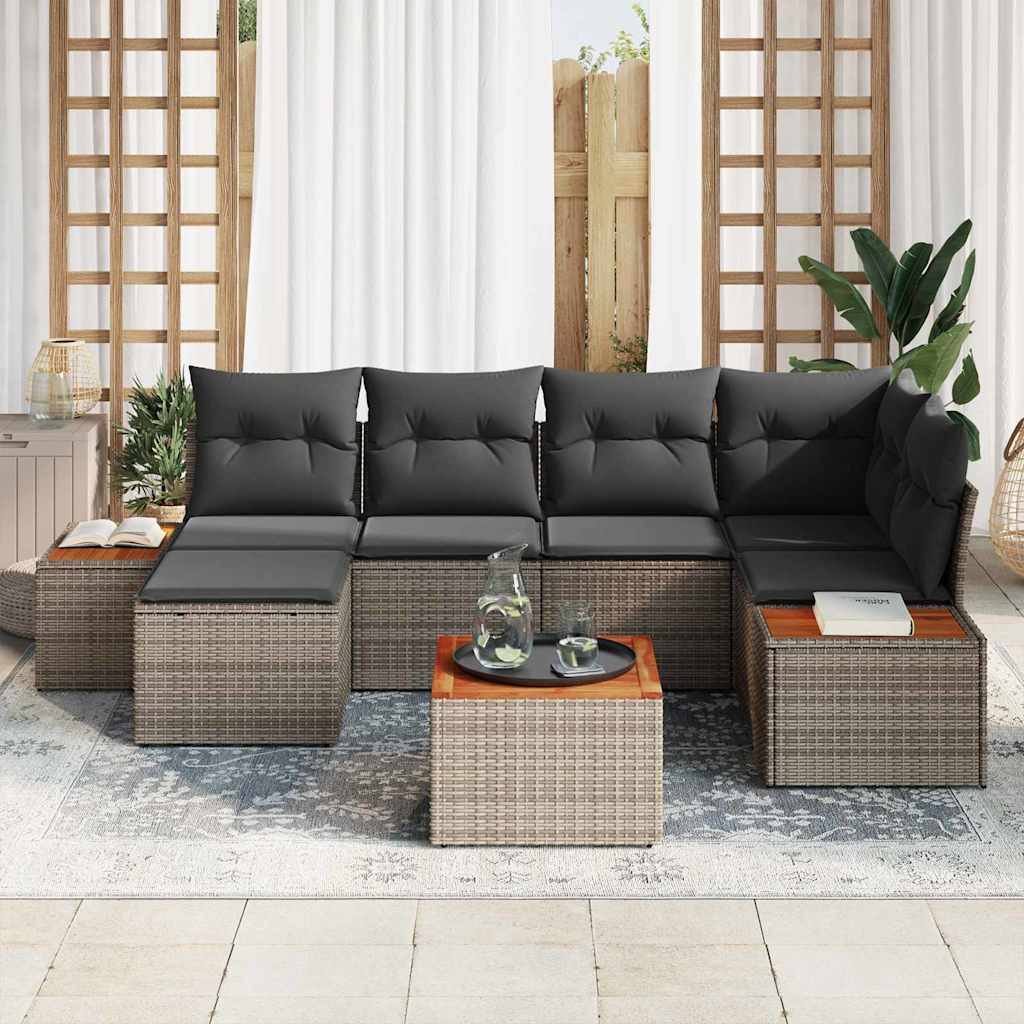 Gartensofa-set 7 stk. 6-Sitzanzahl Grau Polyrattan