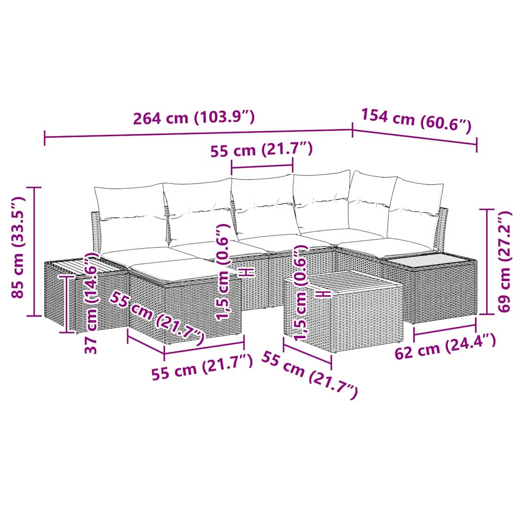 Gartensofa-set 7 stk. 6-Sitzanzahl Beige und Creme Polyrattan