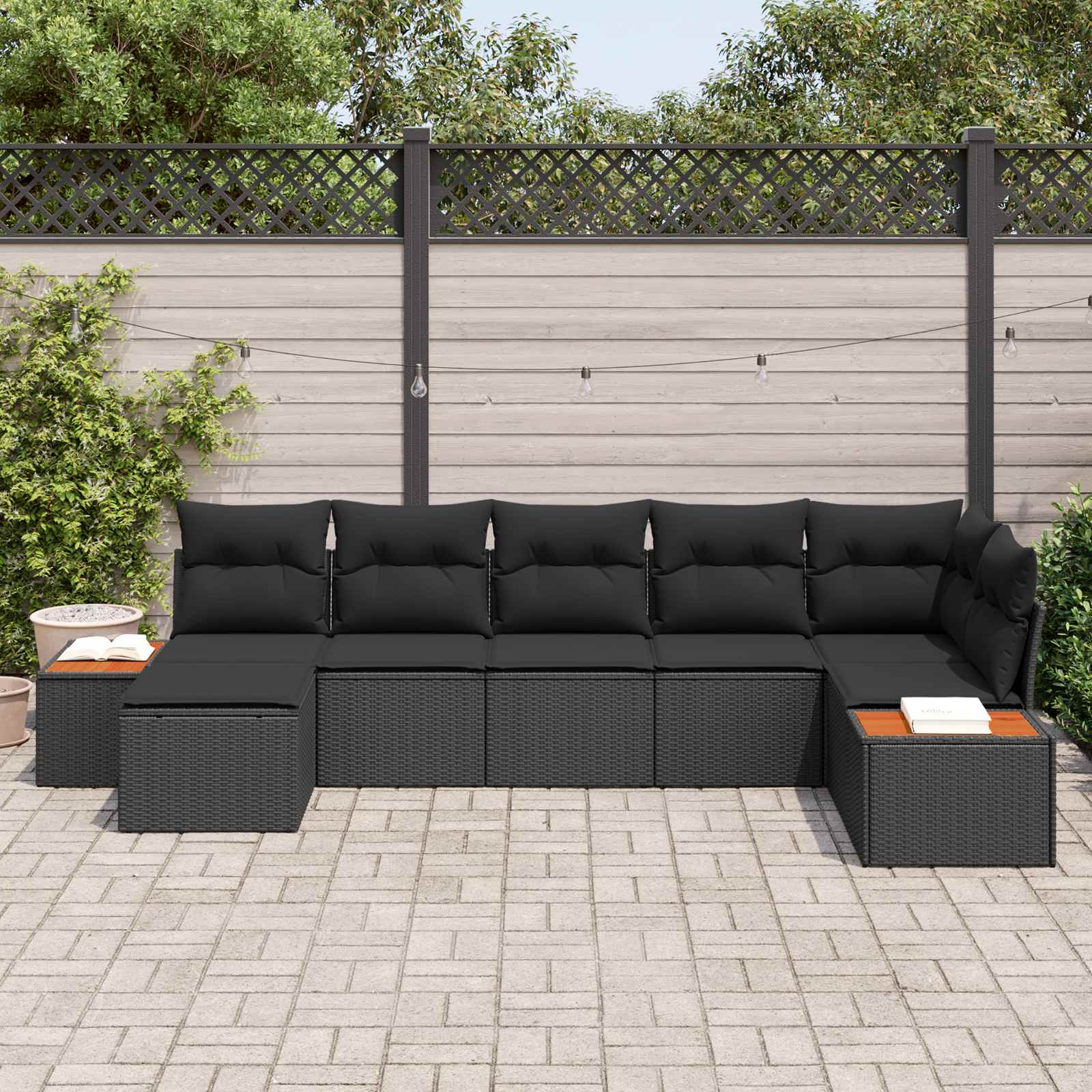 Gartensofa-set mit Kissen mit Speicher 8 pcs Schwarz Polyrattan