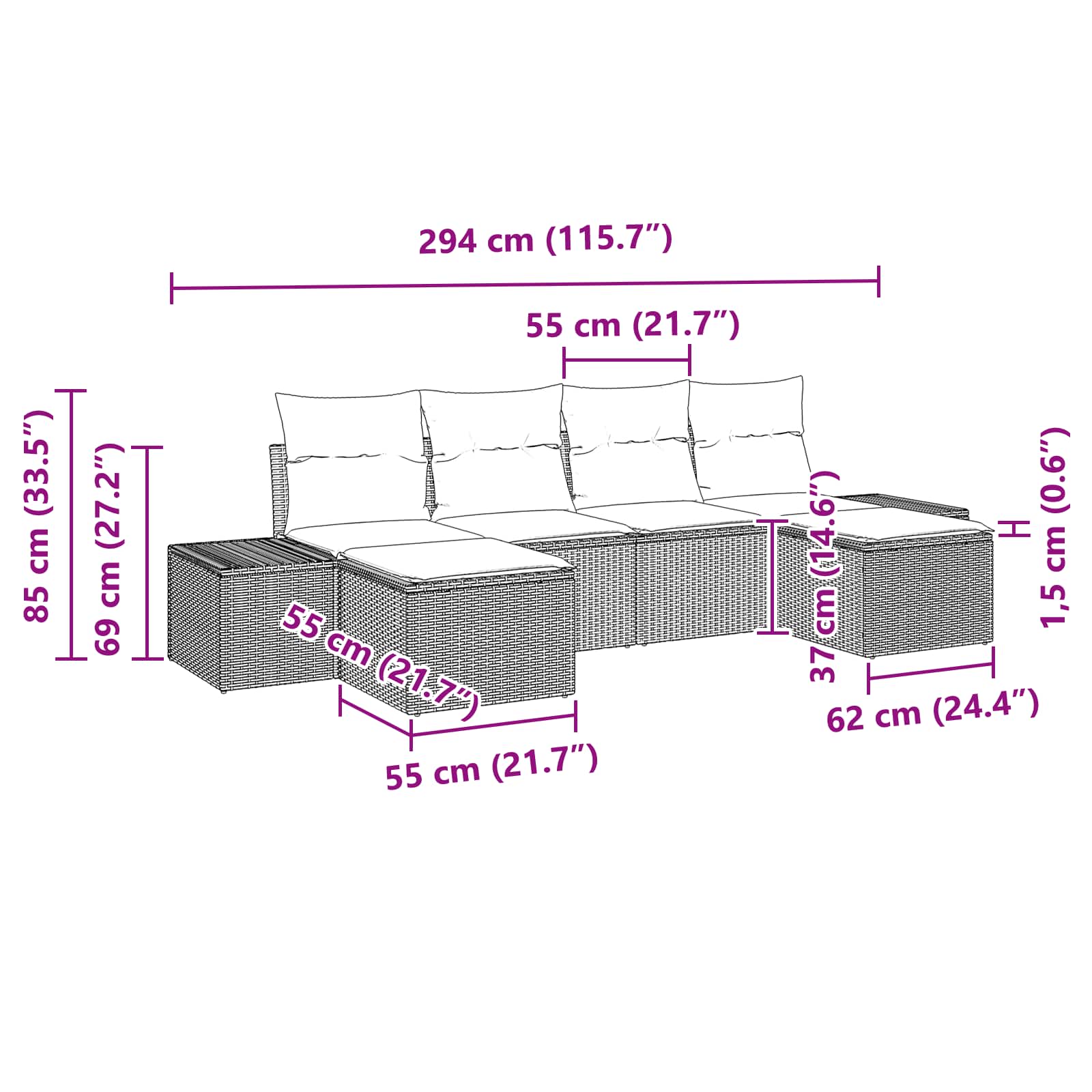 Gartensofa-set mit Kissen 6 pcs Schwarz Poly Rattan