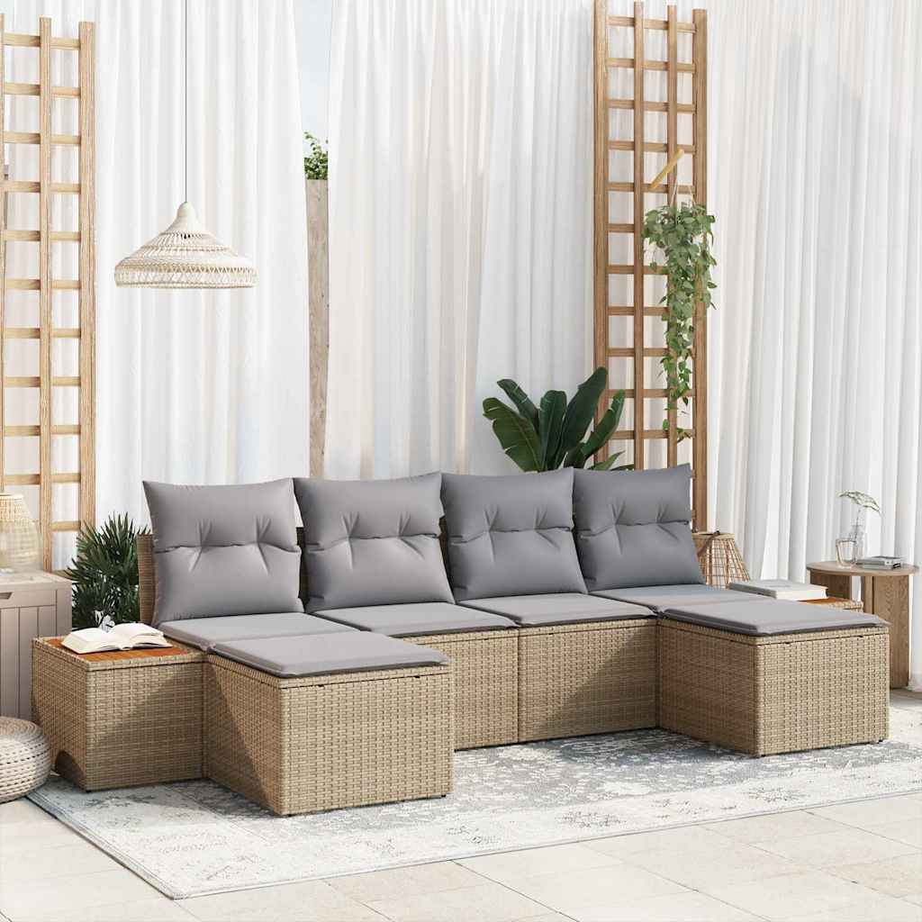 Gartensofa-set 6 stk. Beige und Hellgrau Poly Rattan