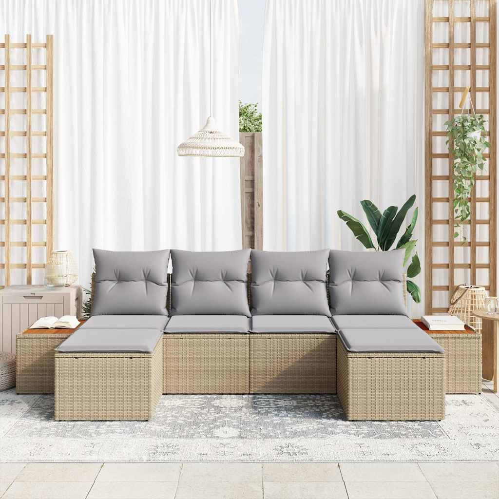 Gartensofa-set 6 stk. Beige und Hellgrau Poly Rattan