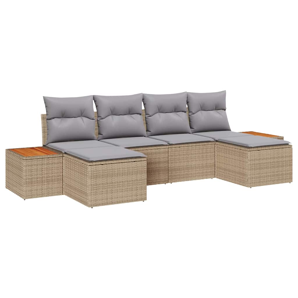 Gartensofa-set 6 stk. Beige und Hellgrau Poly Rattan
