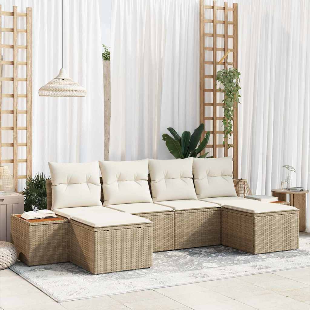 Gartensofa-set 6 stk. Beige und Creme Poly Rattan