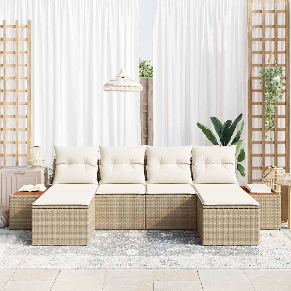 Gartensofa-set 6 stk. Beige und Creme Poly Rattan