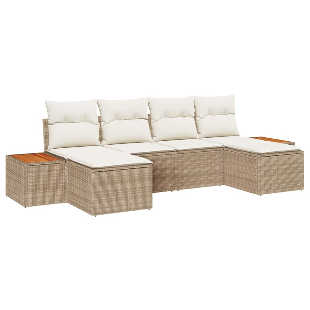 Gartensofa-set 6 stk. Beige und Creme Poly Rattan