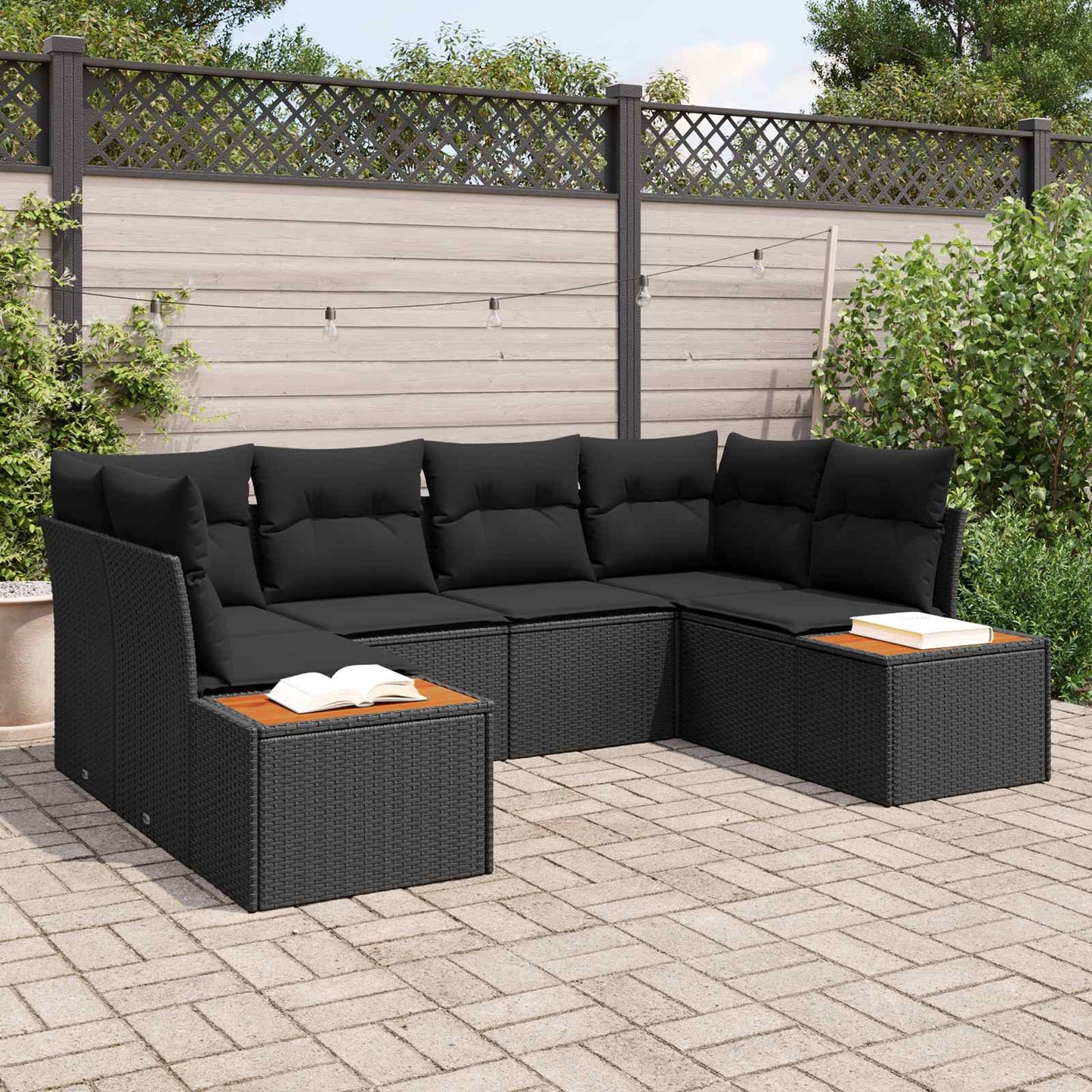 Gartensofa-set 6 stk. 6-Sitzanzahl Schwarz Polyrattan