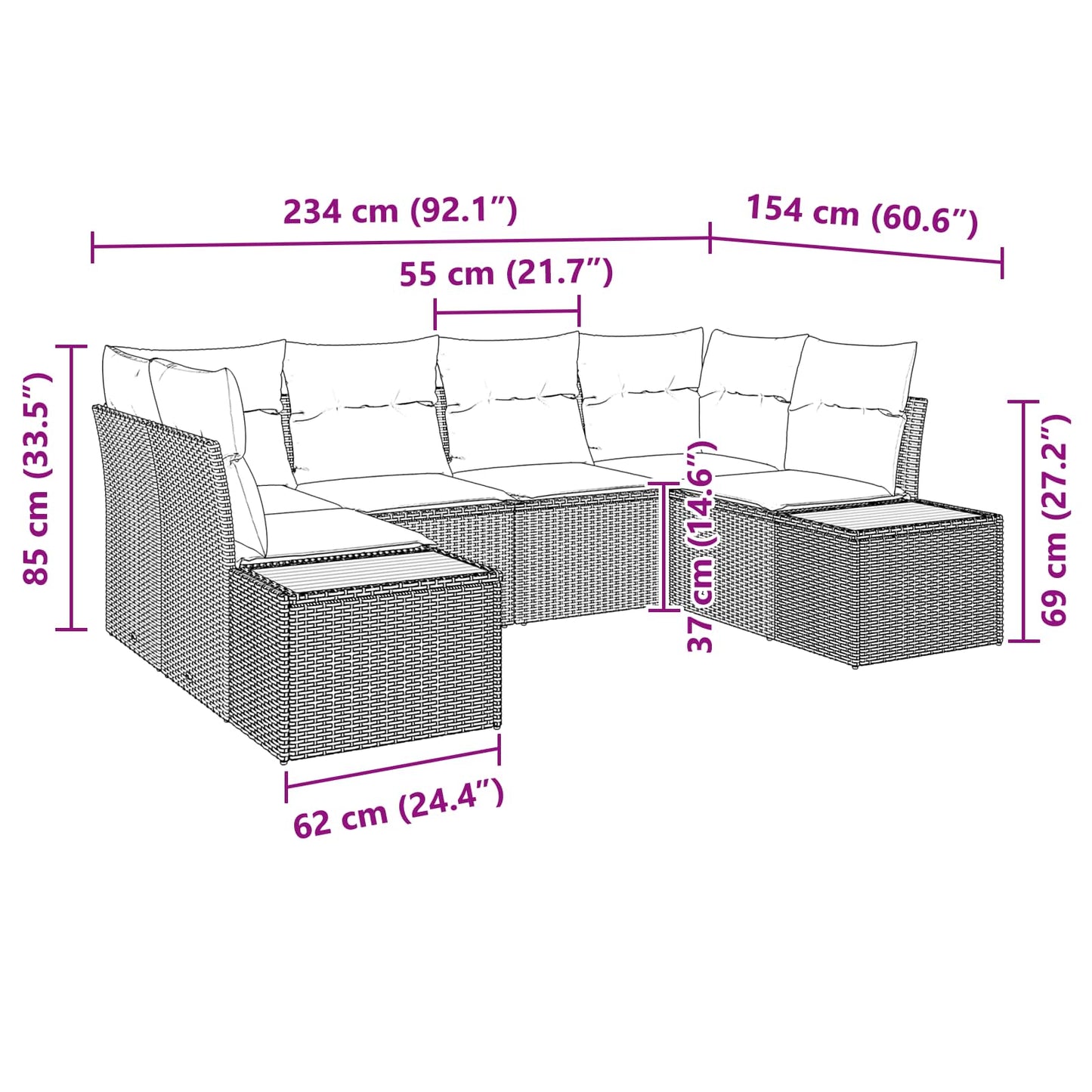 Gartensofa-set mit Kissen mit Speicher 6 pcs Schwarz Polyrattan