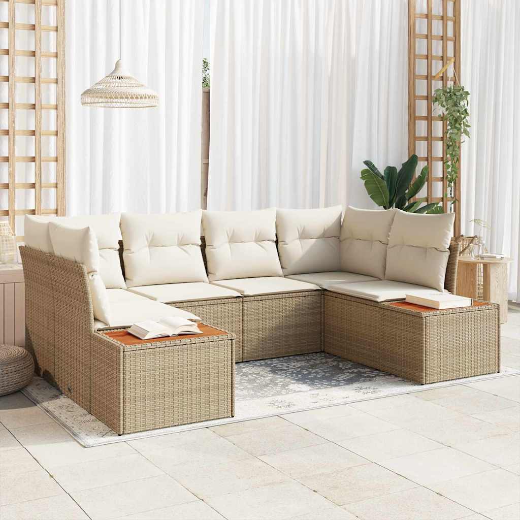 Gartensofa-set 6 stk. 6-Sitzanzahl Beige und Creme Polyrattan
