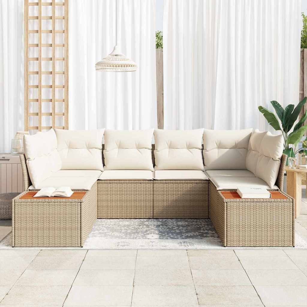 Gartensofa-set 6 stk. 6-Sitzanzahl Beige und Creme Polyrattan
