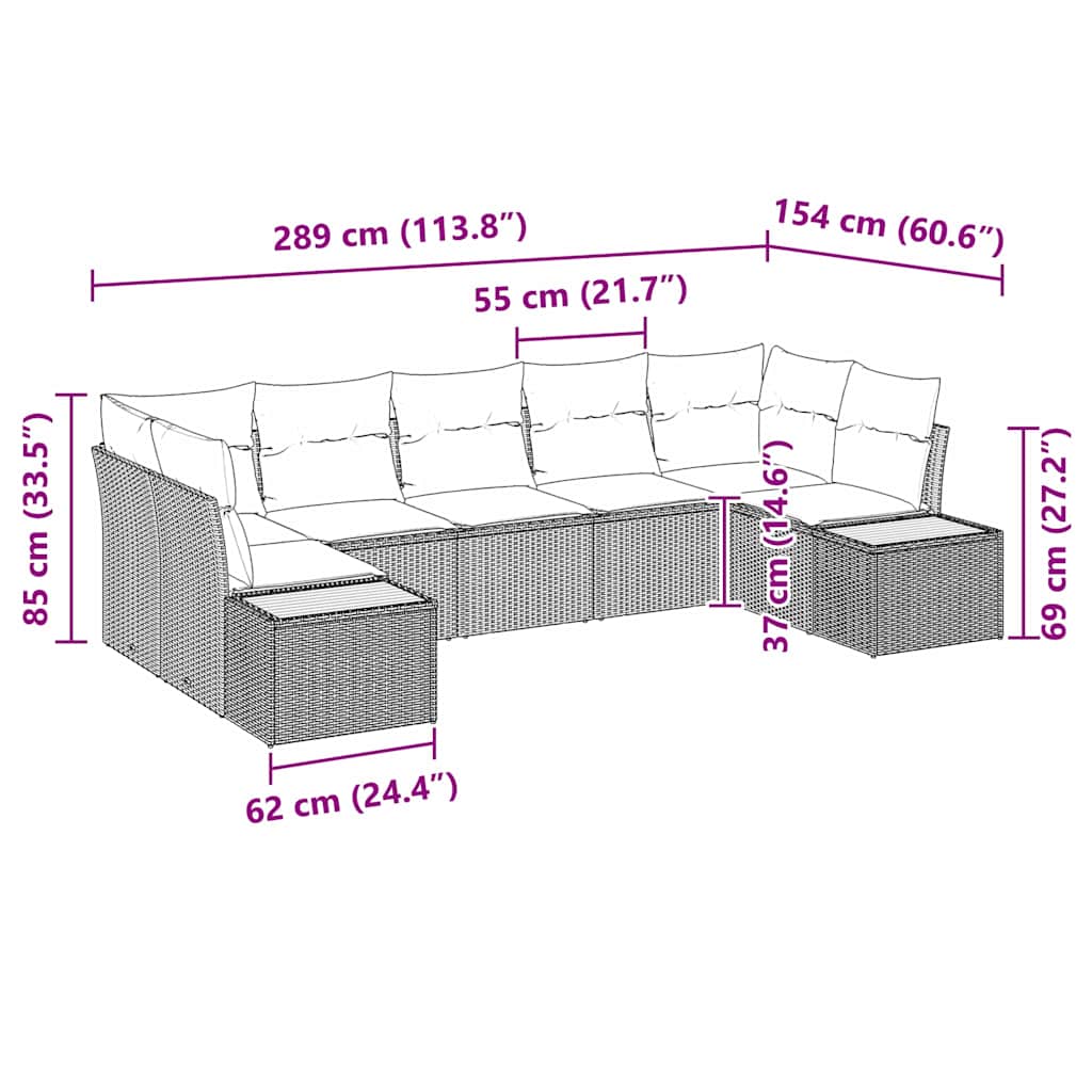 Gartensofa-set mit Kissen 7 pcs Beige und Hellgrau Polyrattan