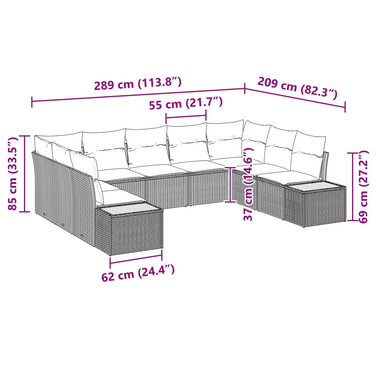 Gartensofa-set mit Kissen mit Speicher 5 pcs Schwarz Polyrattan