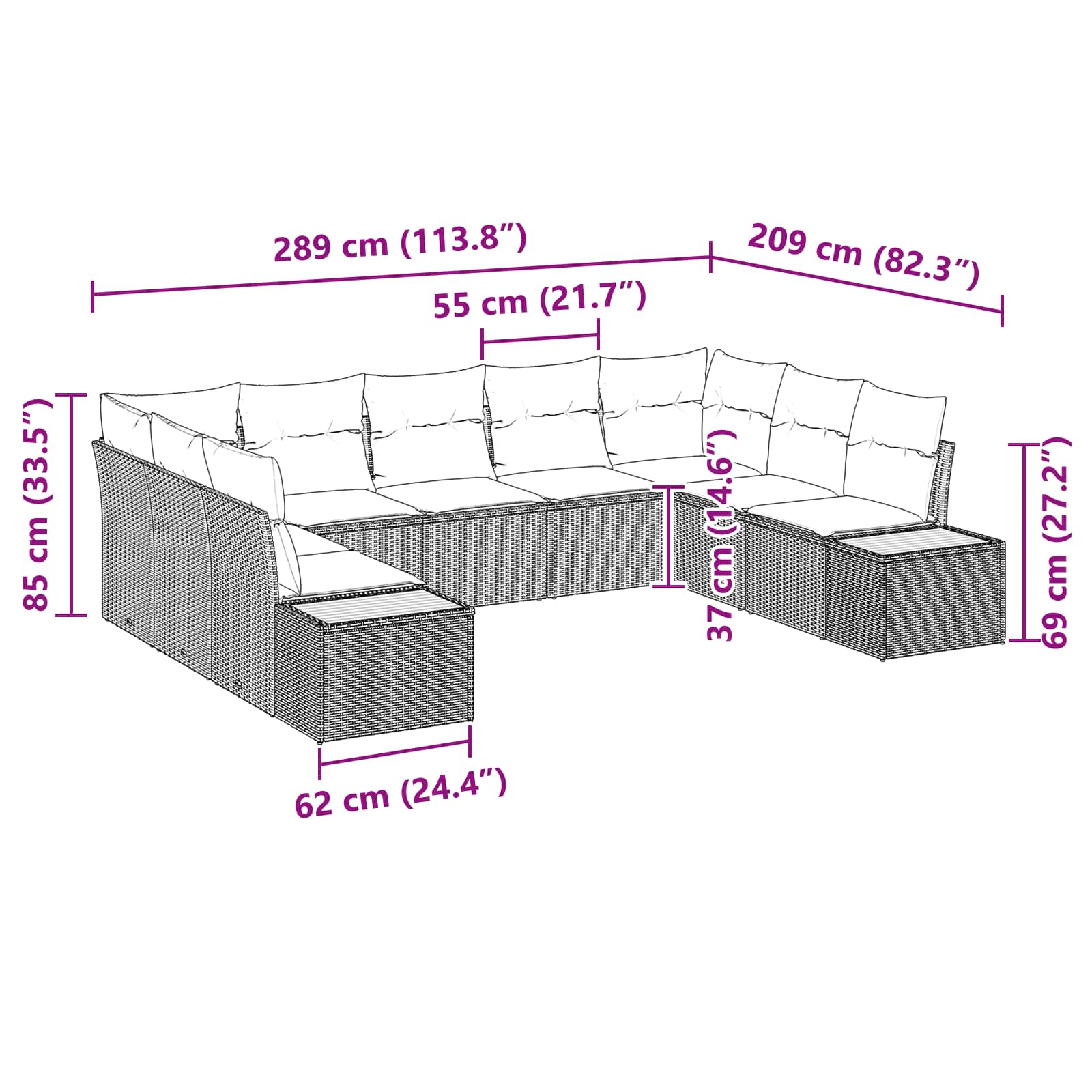 Gartensofa-set mit Kissen mit Speicher 5 pcs Schwarz Polyrattan