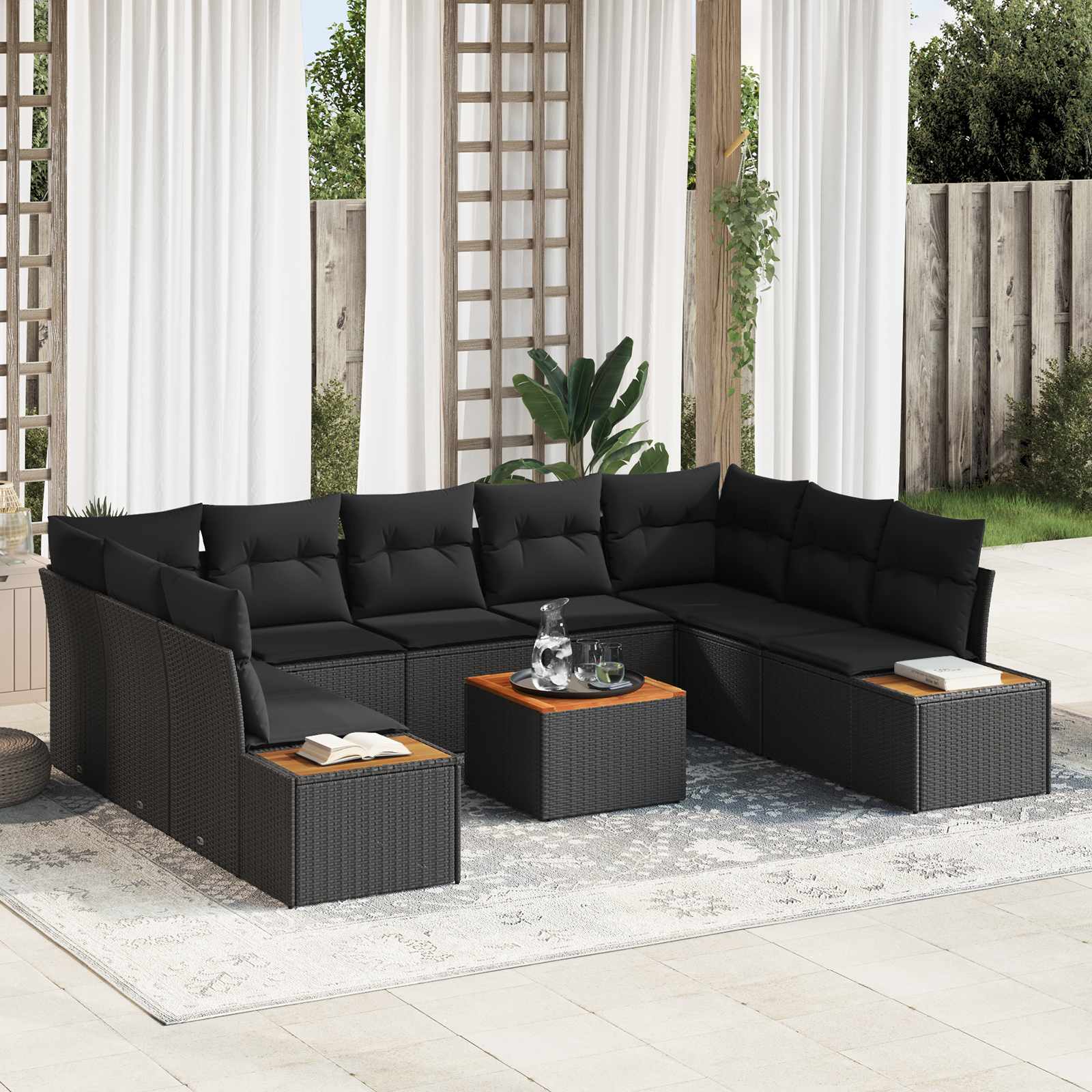 Gartensofa-set 5 stk. 9-Sitzanzahl Schwarz Polyrattan