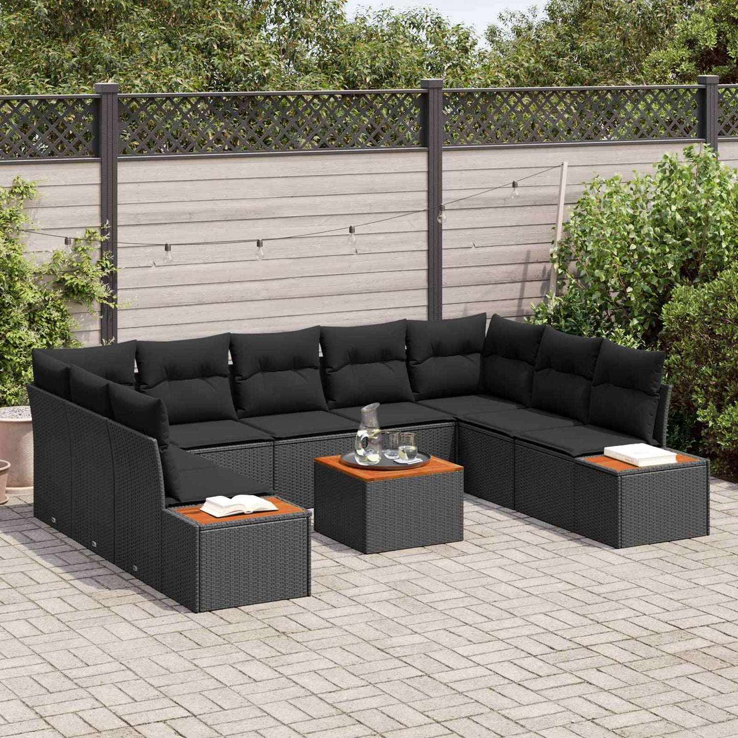 Gartensofa-set mit Kissen mit Speicher 5 pcs Schwarz Polyrattan