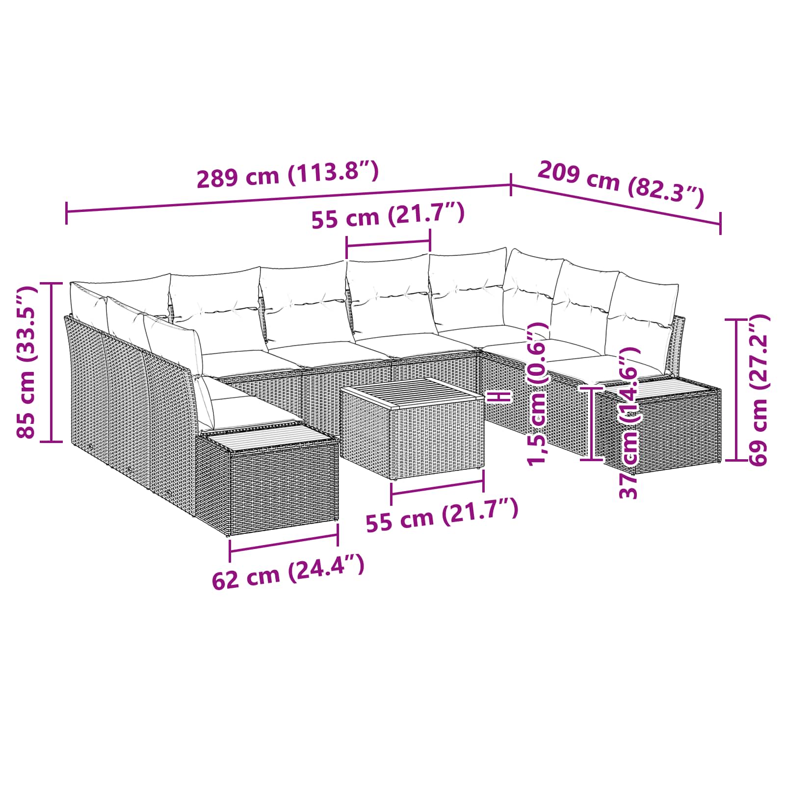 Gartensofa-set mit Kissen mit Speicher 5 pcs Schwarz Polyrattan