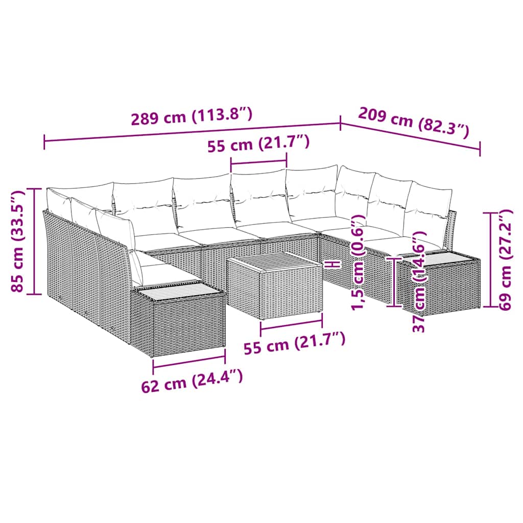 Gartensofa-set 5 stk. 9-Sitzanzahl Beige und Creme Polyrattan