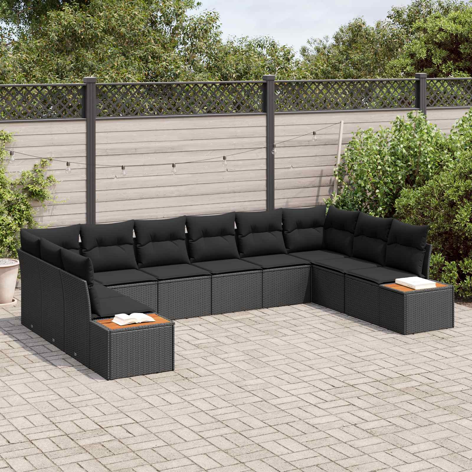 Gartensofa-set 10 stk. 10-Sitzanzahl Schwarz Polyrattan