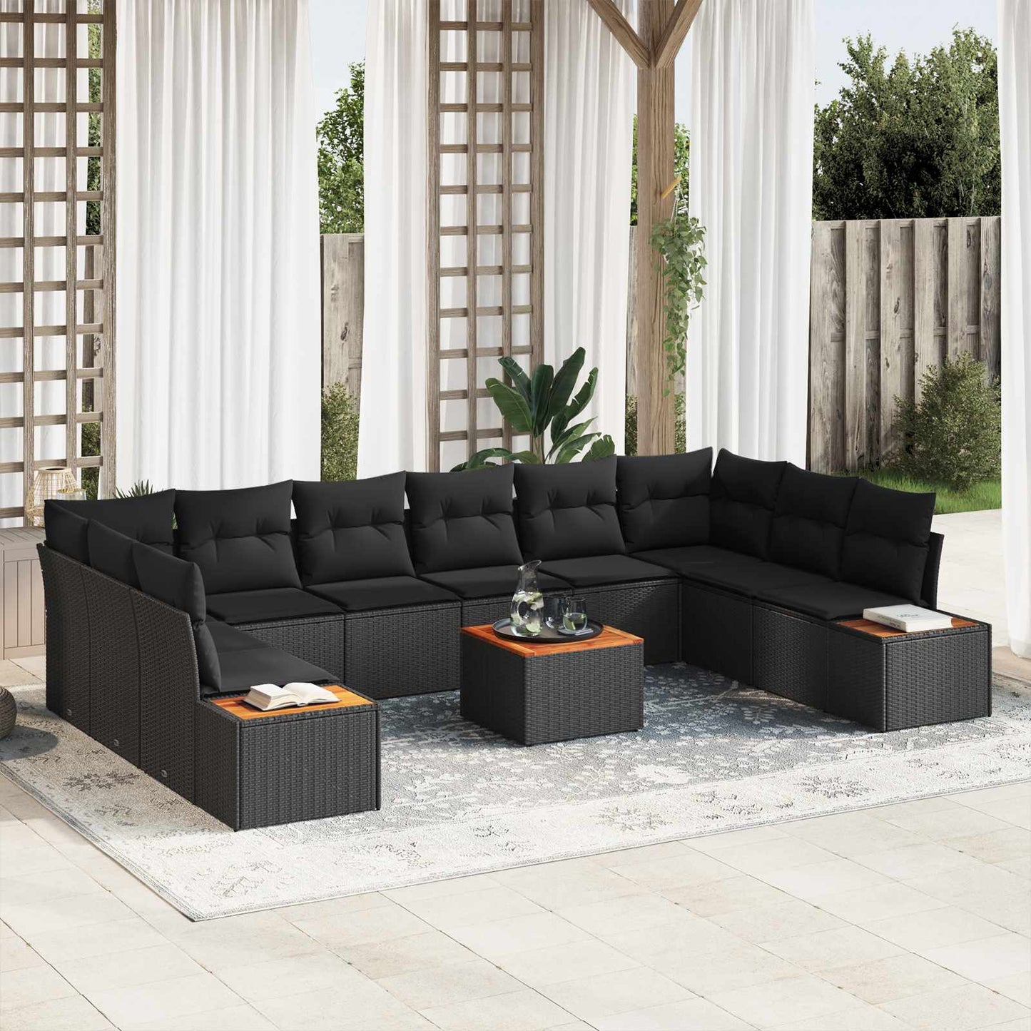 Gartensofa-set mit Kissen 10 pcs Schwarz Polyrattan
