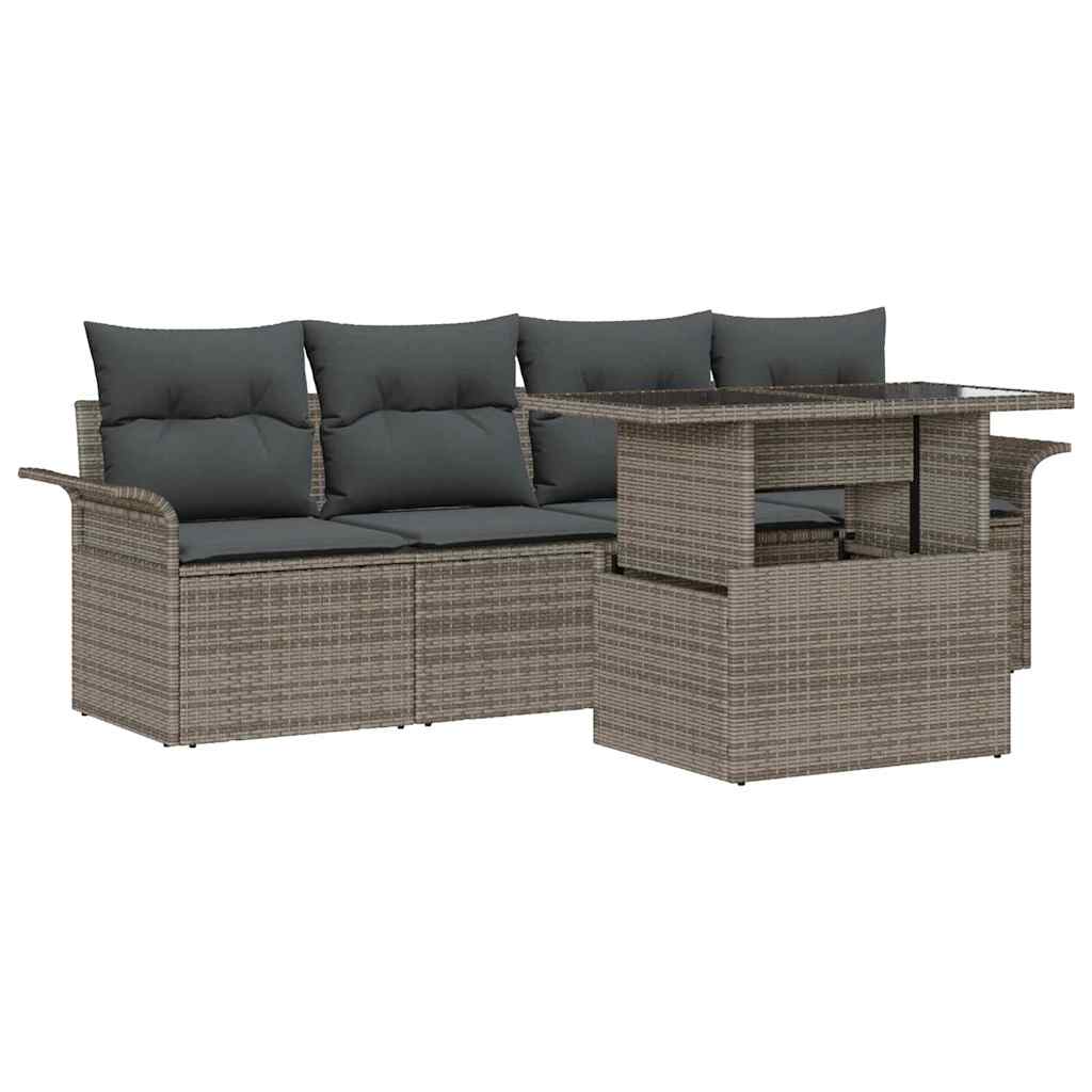 Gartensofa-set 5 stk. Grau [Synthetisch]: Poly Rattan