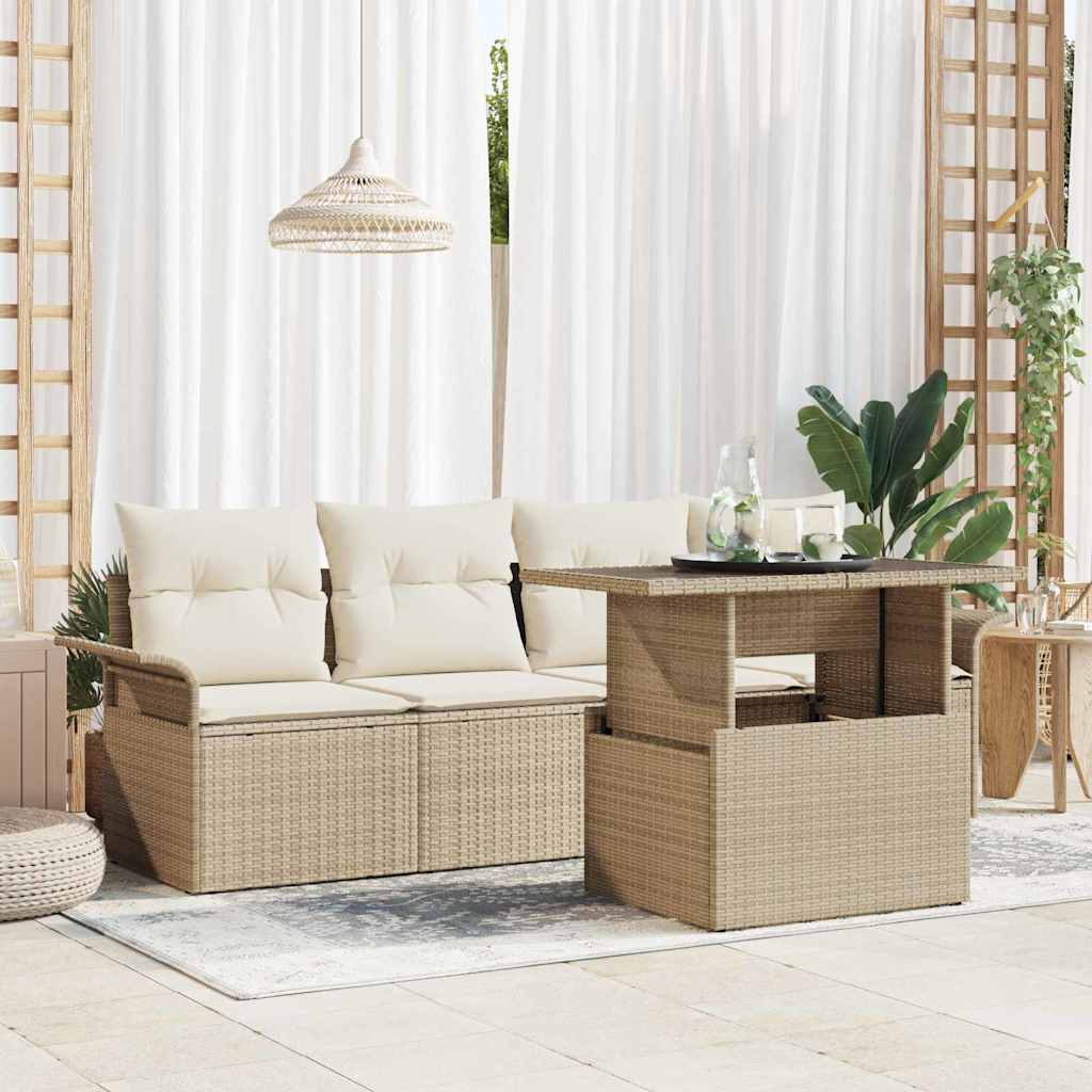 Gartensofa-set 5 stk. Beige [Synthetisch]: Poly Rattan