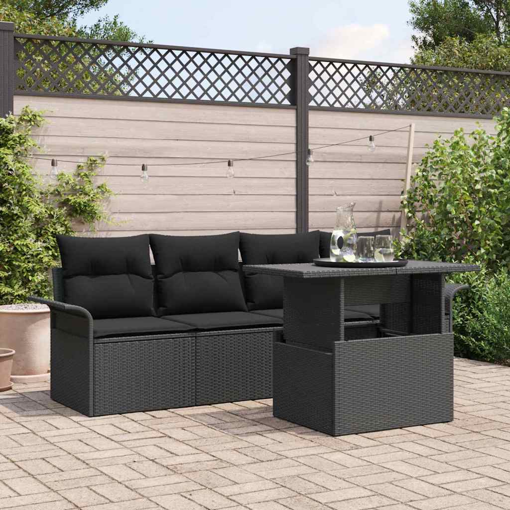 Gartensofa-set 5 stk. Schwarz [Synthetisch]: Poly Rattan