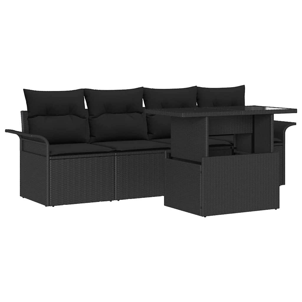 Gartensofa-set 5 stk. Schwarz [Synthetisch]: Poly Rattan