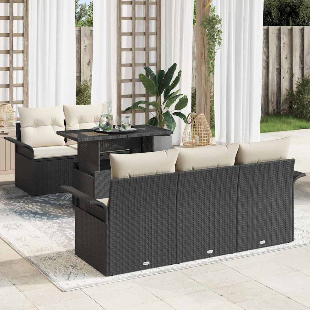 Gartensofa-set 6 stk. Schwarz [Synthetisch]: Poly Rattan