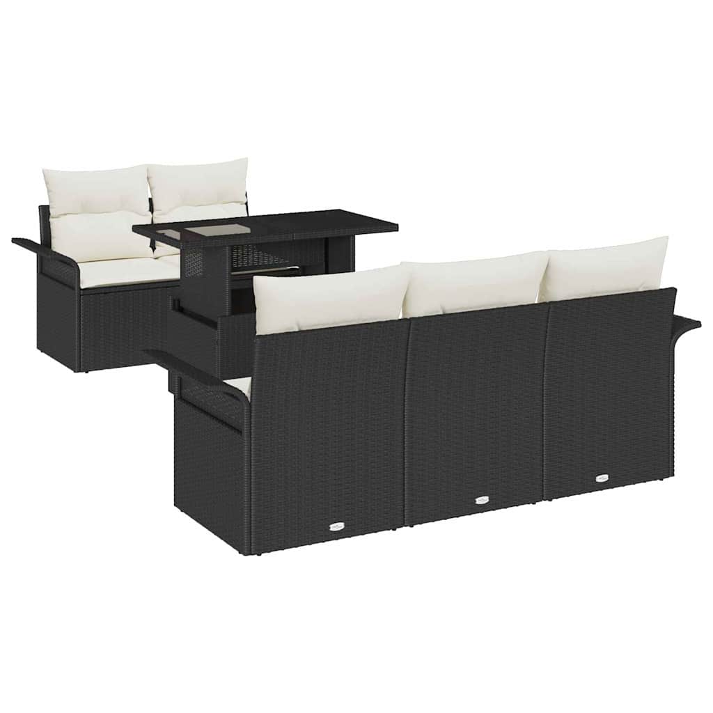 Gartensofa-set 6 stk. Schwarz [Synthetisch]: Poly Rattan