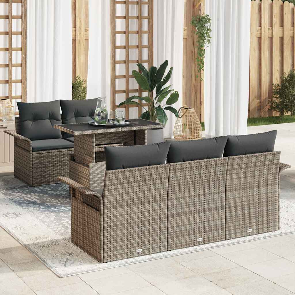 Gartensofa-set 6 stk. Grau [Synthetisch]: Poly Rattan
