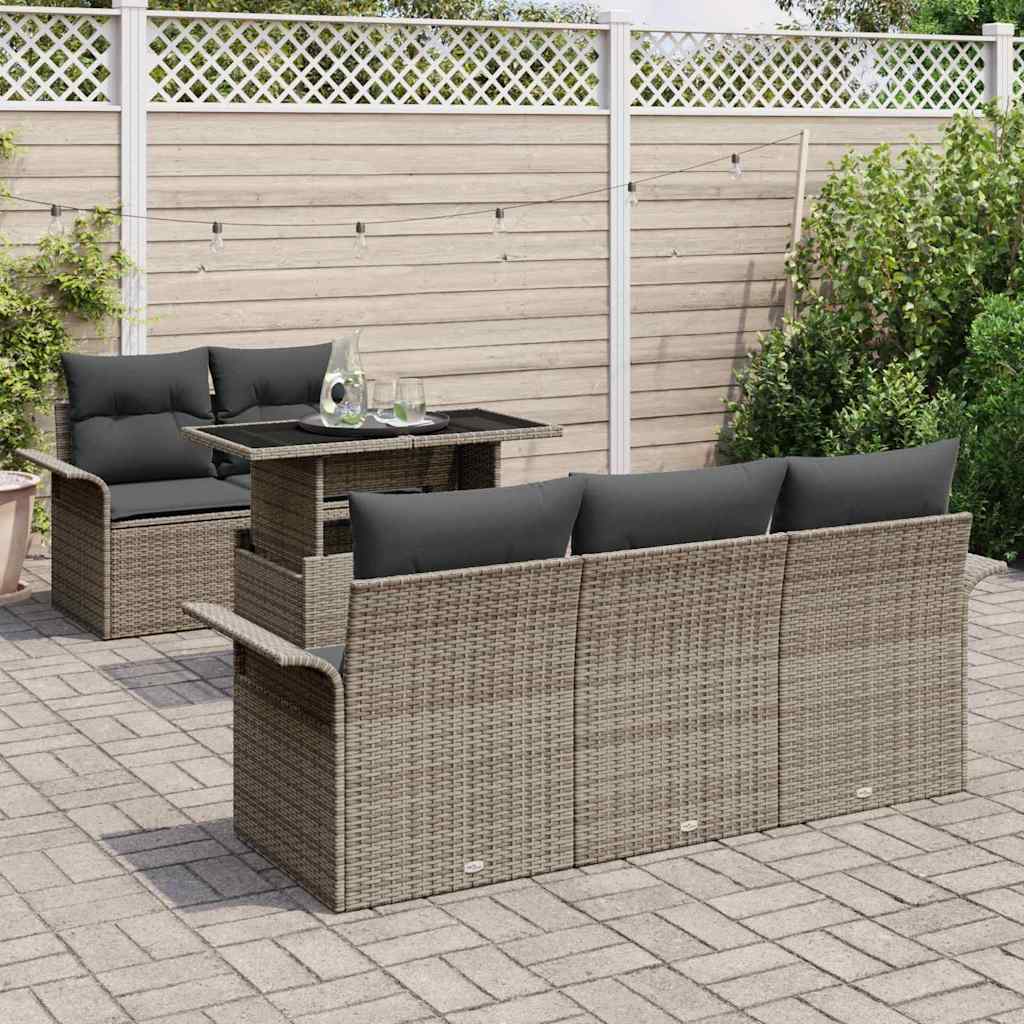 Gartensofa-set 6 stk. Grau [Synthetisch]: Poly Rattan