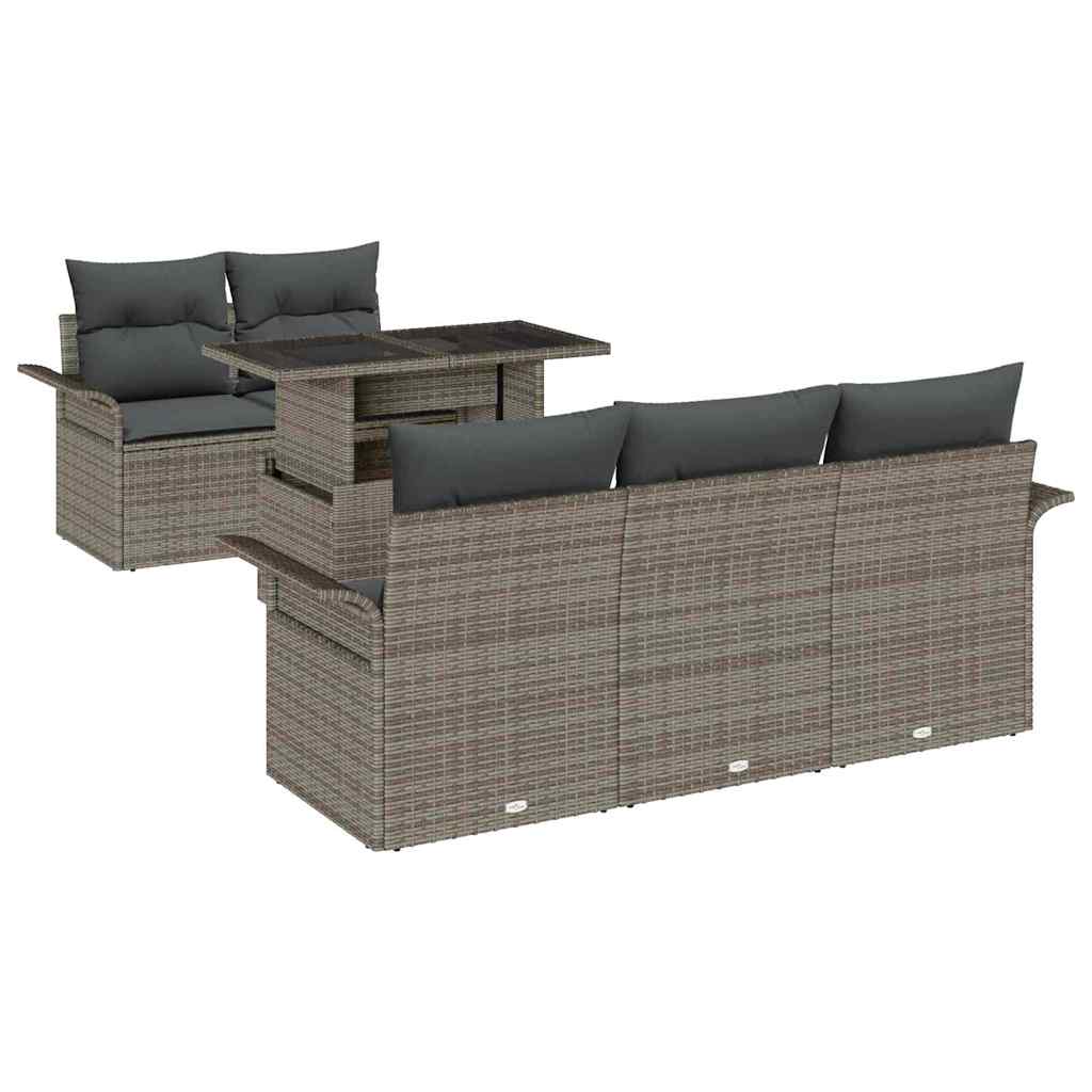 Gartensofa-set 6 stk. Grau [Synthetisch]: Poly Rattan
