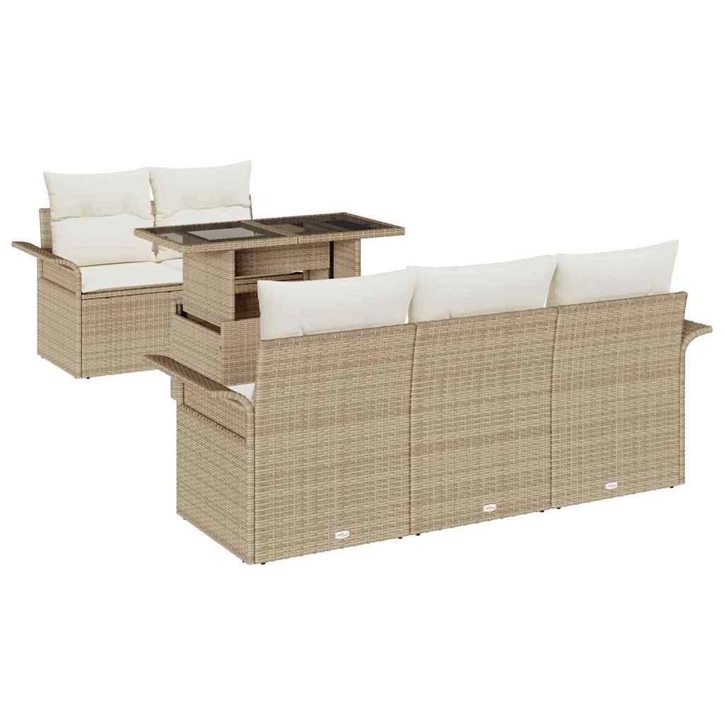 Gartensofa-set 6 stk. Beige [Synthetisch]: Poly Rattan