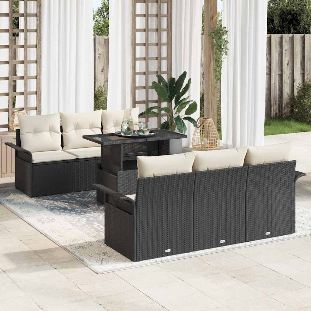Gartensofa-set 7 stk. Schwarz [Synthetisch]: Poly Rattan