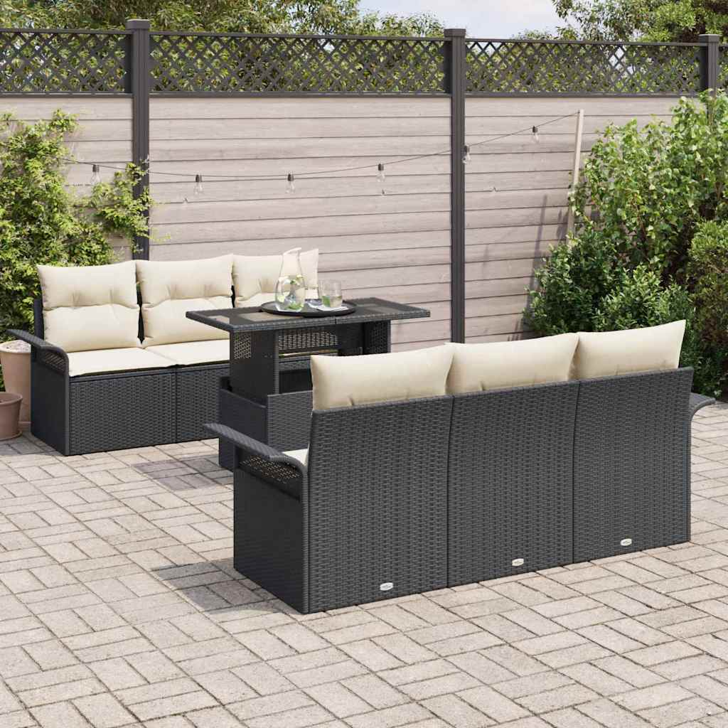 Gartensofa-set 7 stk. Schwarz [Synthetisch]: Poly Rattan