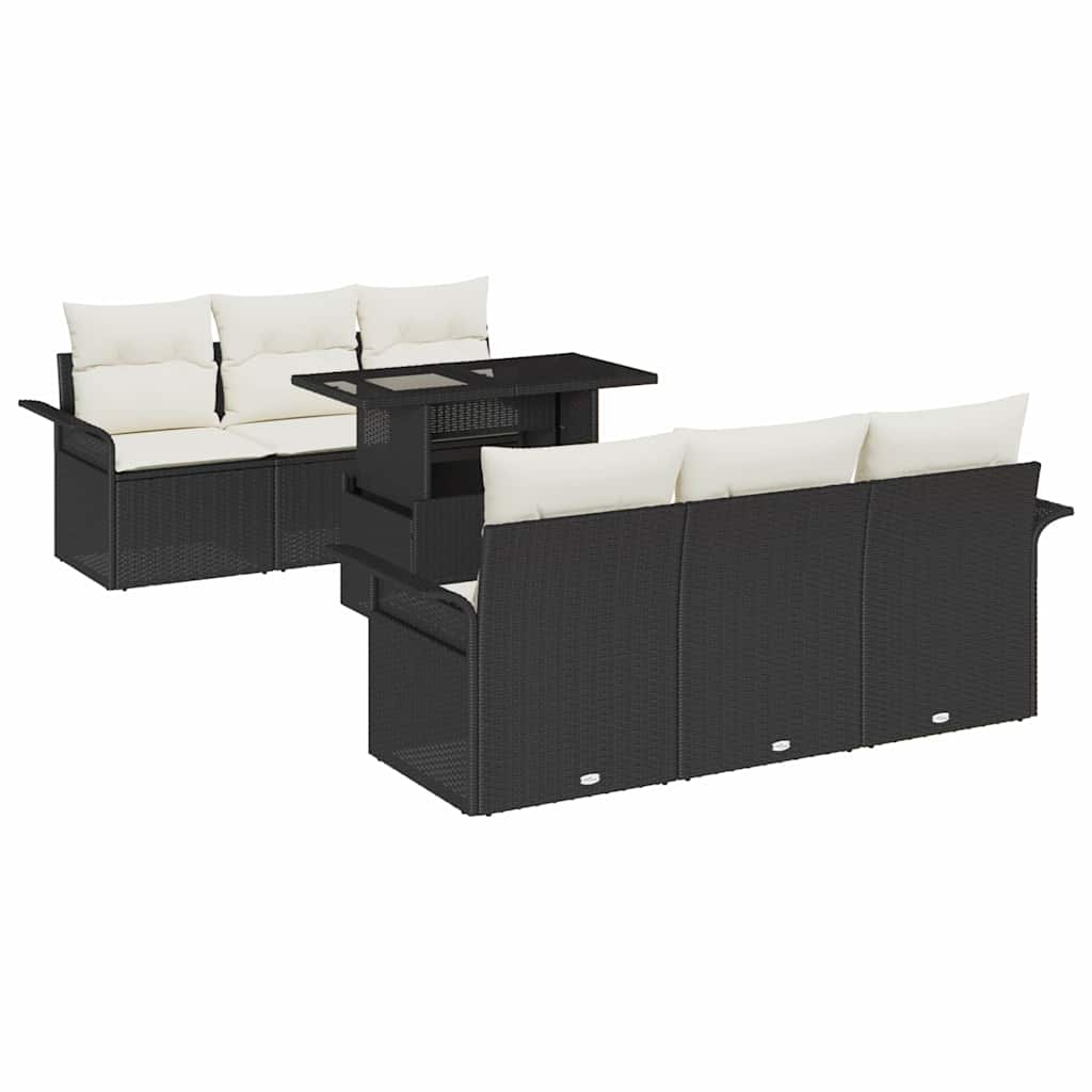 Gartensofa-set 7 stk. Schwarz [Synthetisch]: Poly Rattan