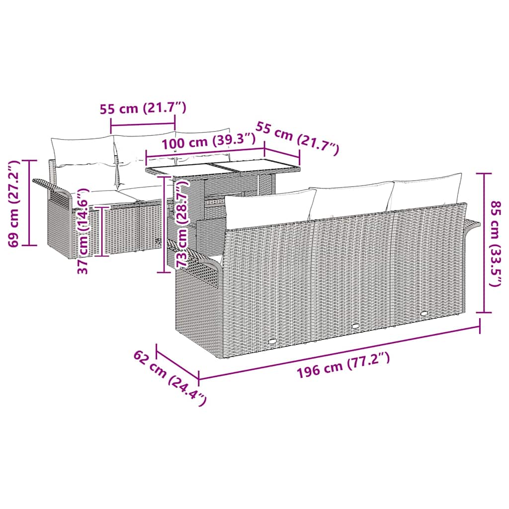 Gartensofa-set 7 stk. Schwarz [Synthetisch]: Poly Rattan