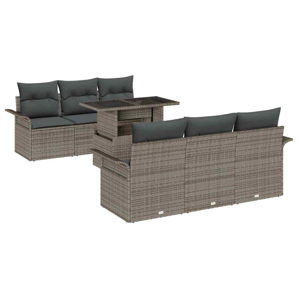 Gartensofa-set 7 Stk. Grau [Synthetisch]: Poly Rattan