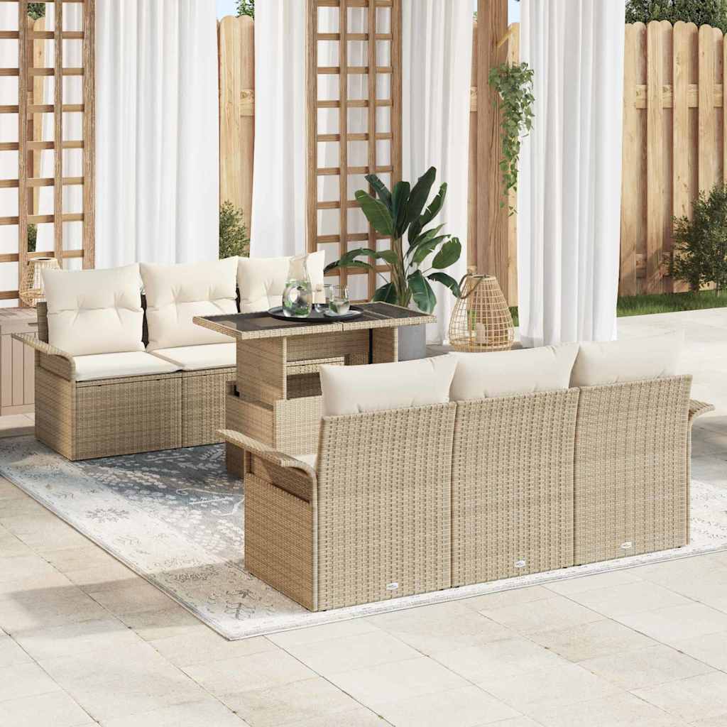 Gartensofa-set 7 stk. Beige [Synthetisch]: Poly Rattan