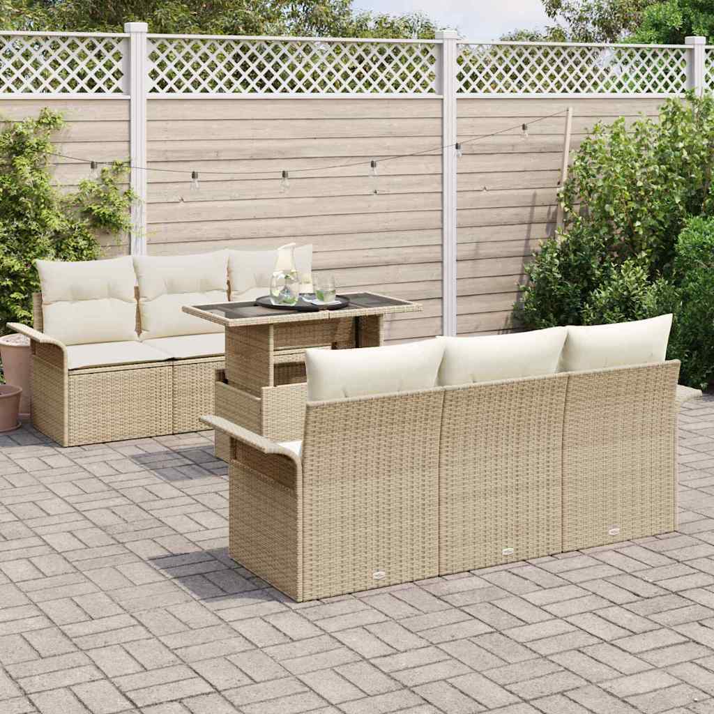 Gartensofa-set 7 stk. Beige [Synthetisch]: Poly Rattan