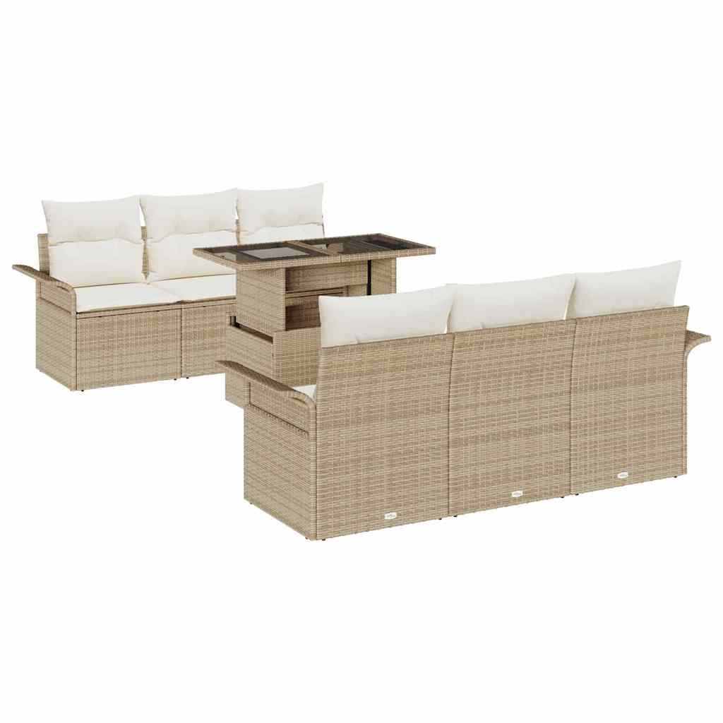 Gartensofa-set 7 stk. Beige [Synthetisch]: Poly Rattan