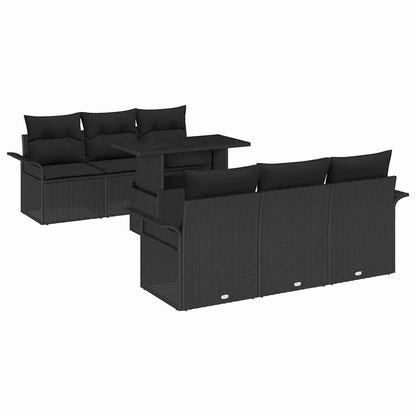 Gartensofa-set 7 stk. Schwarz [Synthetisch]: Poly Rattan