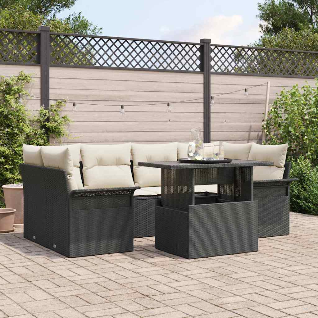 Gartensofa-set 7 stk. Schwarz [Synthetisch]: Poly Rattan