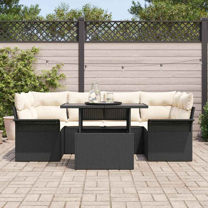 Gartensofa-set 7 stk. Schwarz [Synthetisch]: Poly Rattan