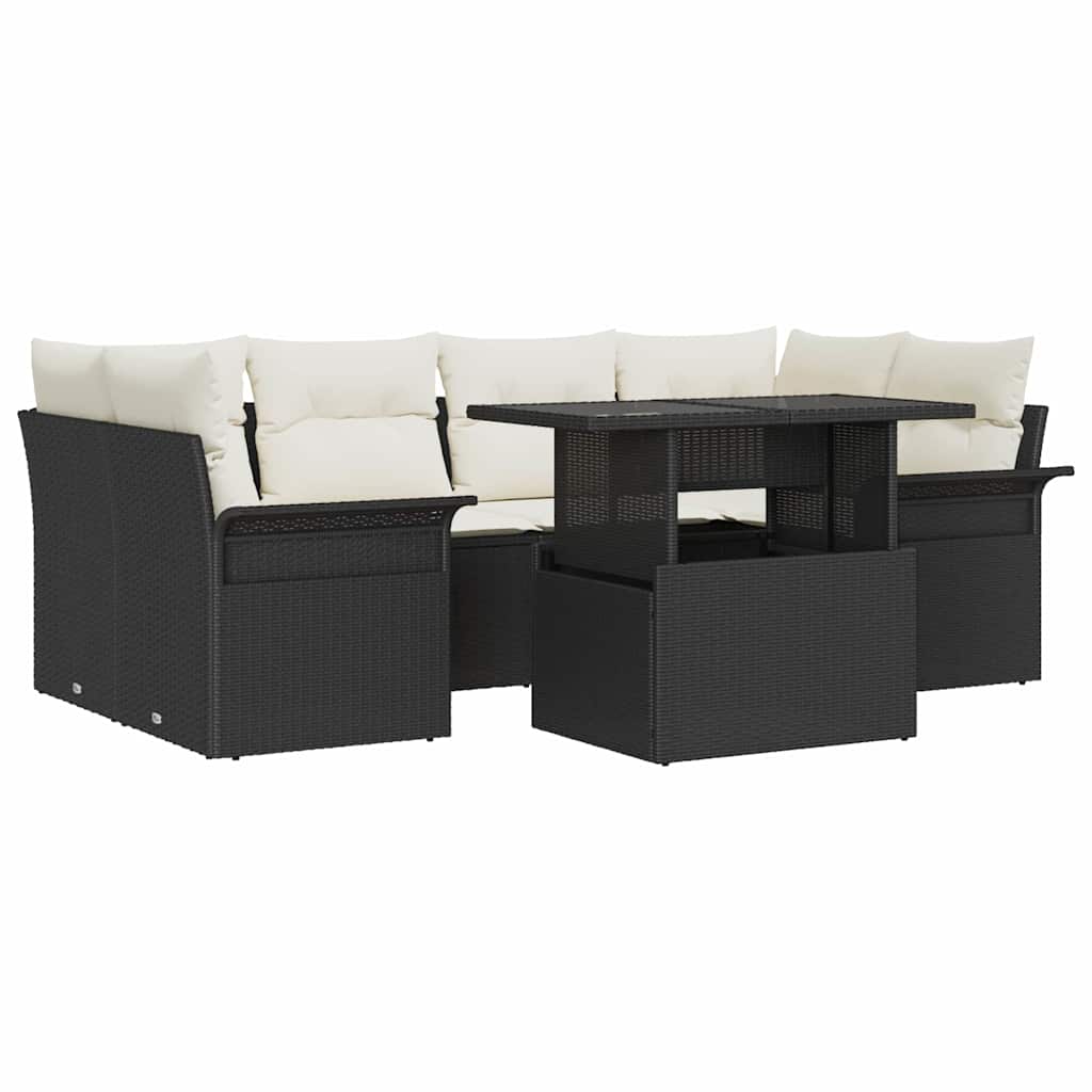 Gartensofa-set 7 stk. Schwarz [Synthetisch]: Poly Rattan